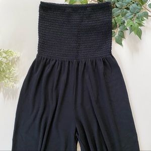 Strapless Smocked Wide Leg Jumpsuit in Black
